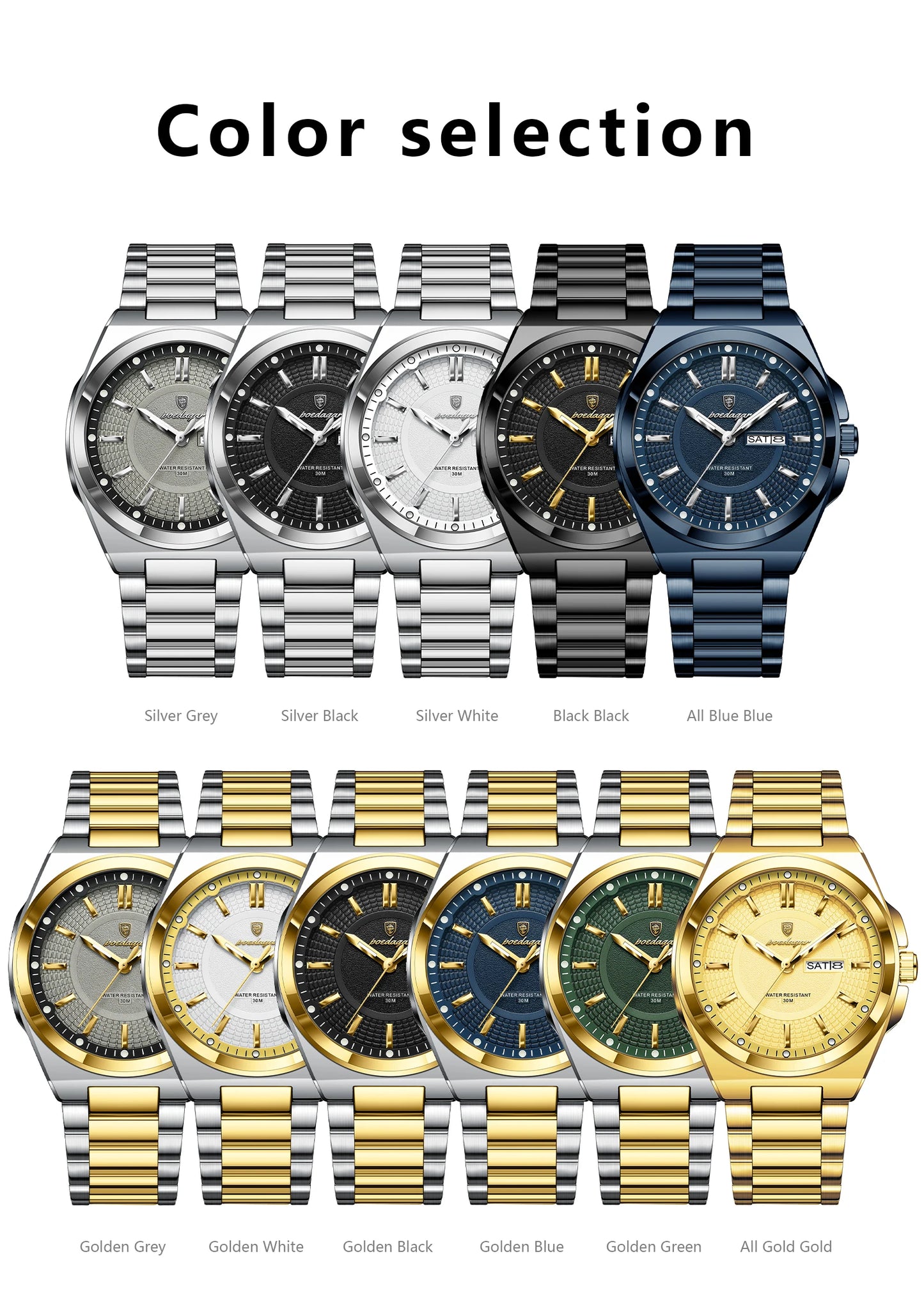 POEDAGAR Sport Original Men Clock Quartz Date Week Luxury Man Wristwatch Waterproof Luminous Stainless Steel Men's Watches Reloj