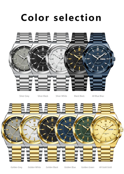 POEDAGAR Sport Original Men Clock Quartz Date Week Luxury Man Wristwatch Waterproof Luminous Stainless Steel Men's Watches Reloj