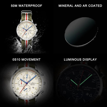 CADISEN New Men's Watches Top Luxury Quartz Watch For Men Canvas 0S10 Chronograph AR Mirror Waterproof Gift Men's Wristwatch