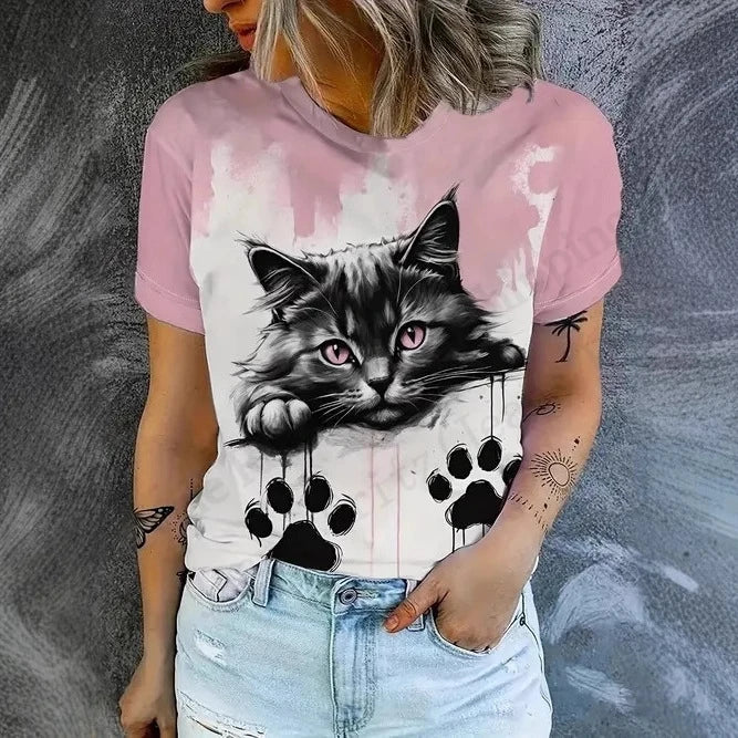 T shirt Women Fashion Casual O-Neck Oversized Short Sleeve T-shirt Funny Animal Tops Tee Women Clothes