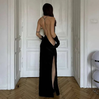 Halter Party Club Maxi Split Dress Outfits Women Summer Sleeveless Backless Bodycon Long Dresses Vestido