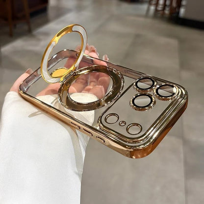 Iphone 17 Air Case Plating Magsafe Magnetic Bracket Case for iPhone 17 16 Pro 13 12 Max 15 14 16 Plus 17PRO Transparent Cove
