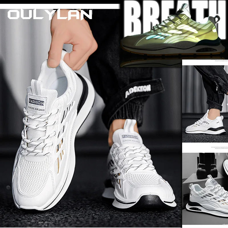 Men's Lightweight Wear-Resistant Sneakers, Anti-Slip Running Shoes, Casual White Footwear, Summer Outdoor Sports Shoes, New