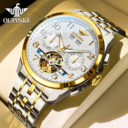 OUPINKE 3263 Automatic Mechanical Watch Multifunctional Dial Auto Date Waterproof Night light Watch Original Brand