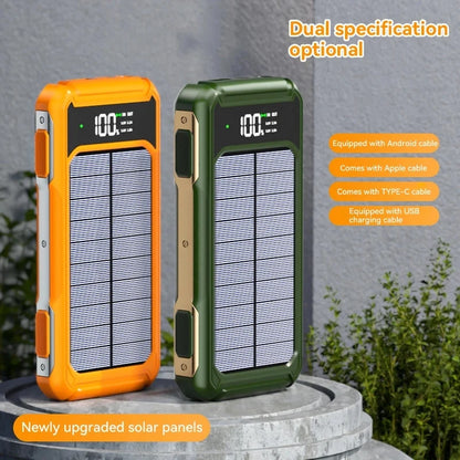 200000mAh Large Capacity Solar Power Bank 4 in 1 Built in Cable  Fast Charging Digital Display Battery LED Light For iPhone NEW