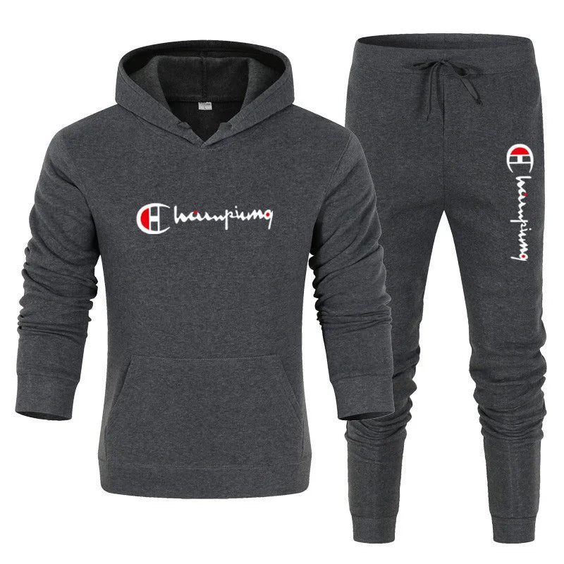 2025 Men's Tracksuit Hooded Sweatshirt+Sweatpants 2 Pcs Sets Sports Suit Casual Jogger Sportswear 2 Piece Male Streetwear Sets