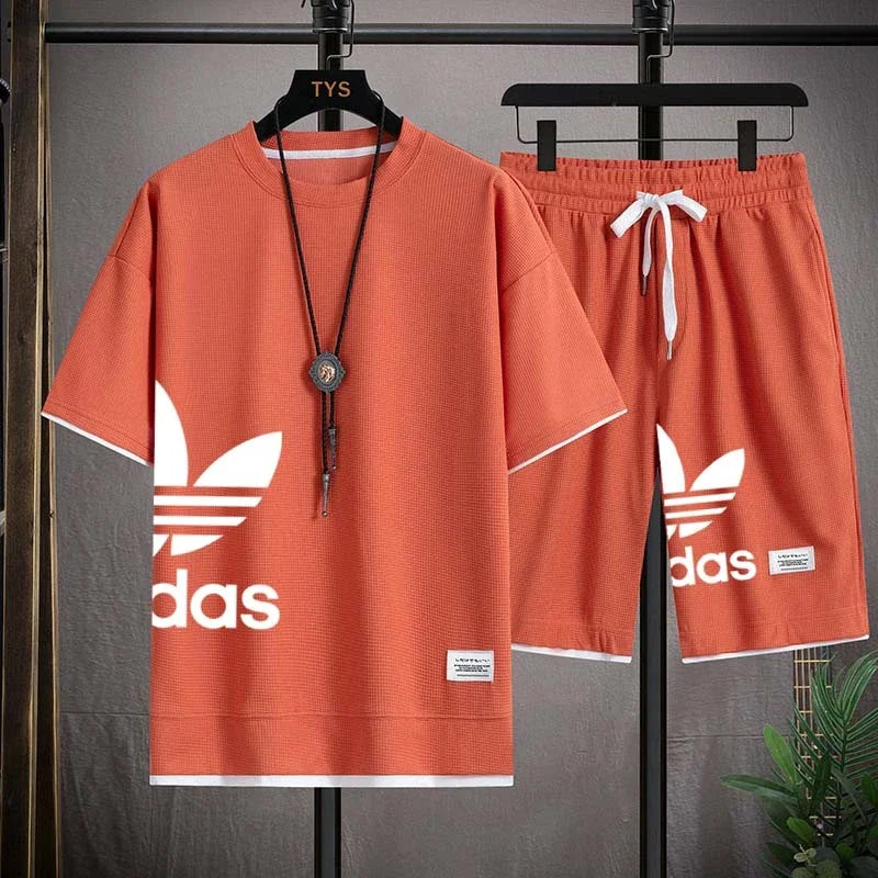 Summer 2025 New Men's pullover sportswear Set, fashionable basketball men's casual short-sleeved T-shirt + shorts two-piece set