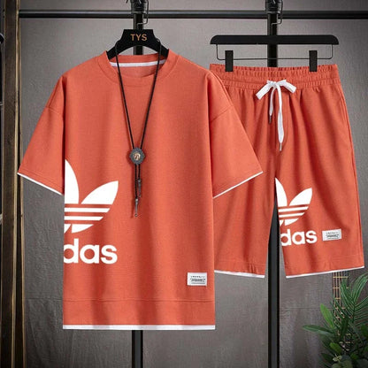Summer 2025 New Men's pullover sportswear Set, fashionable basketball men's casual short-sleeved T-shirt + shorts two-piece set