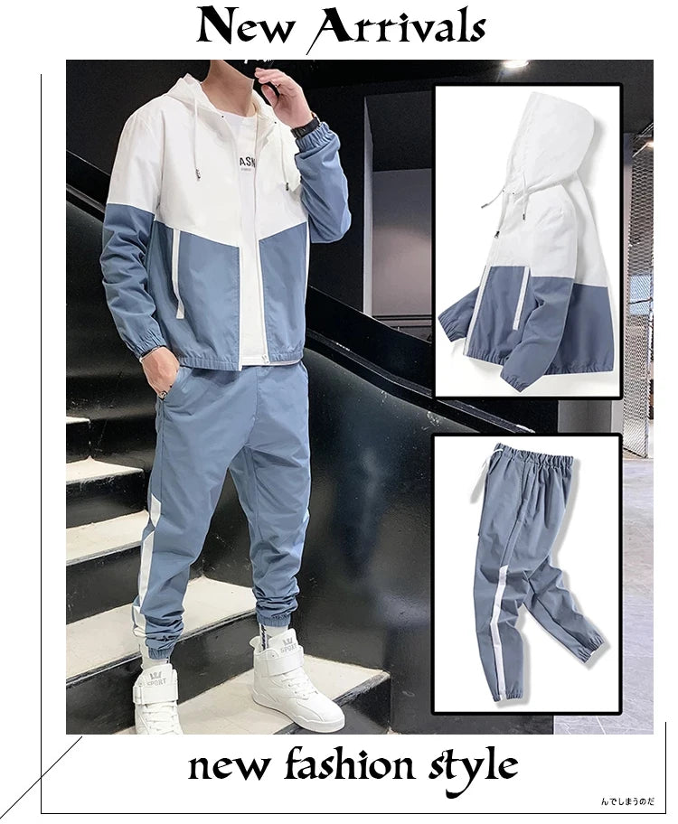 2025 Men Tracksuit Casual Joggers Hooded Sportswear Jackets And Pants 2 Piece Sets Hip Hop Running Sports Suit