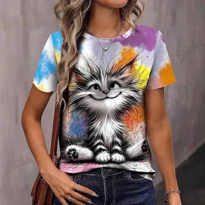 T shirt Women Fashion Casual O-Neck Oversized Short Sleeve T-shirt Funny Animal Tops Tee Women Clothes