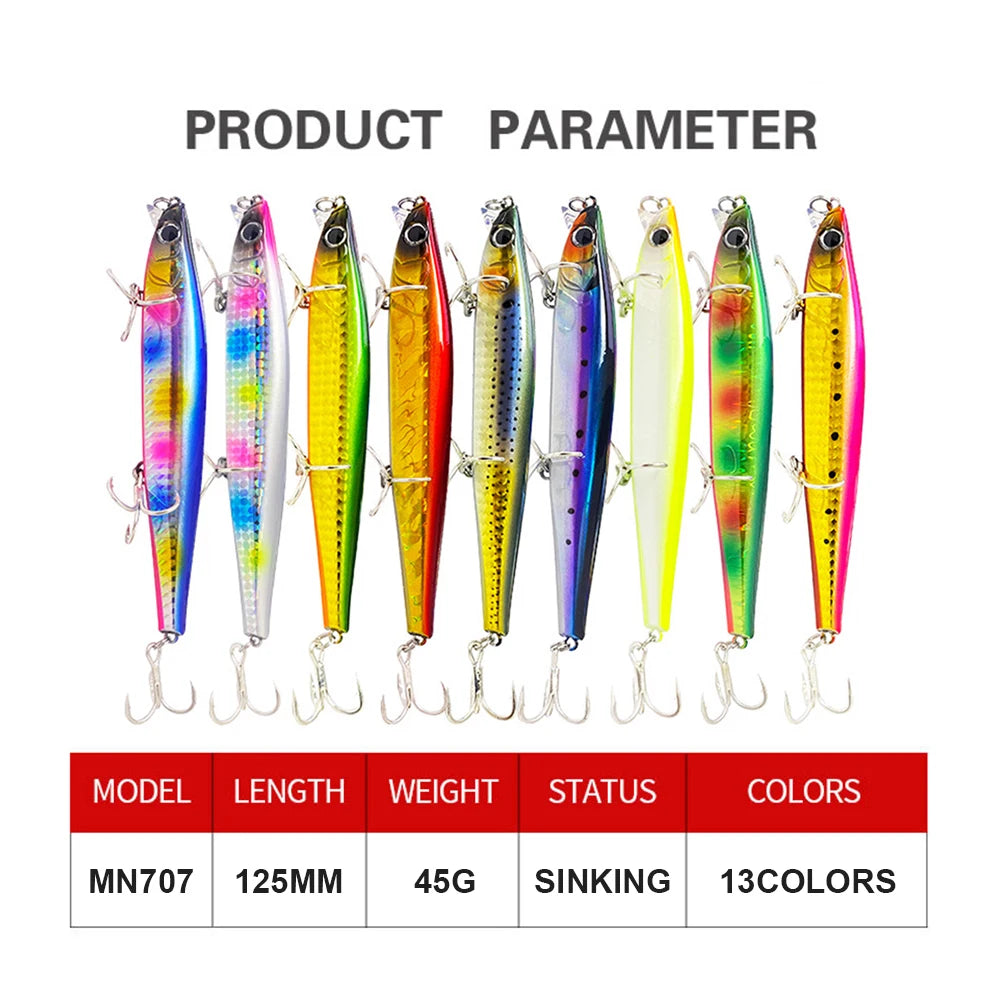 Lures Minnow Wobbler Long Casting Sinking Heavy Shot Artificial Hard Bait Fishing Accessories Decoy MN707