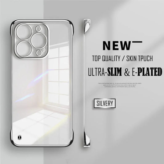 Plated Clear Slim Frameless Phone Case For iPhone 17 Air 16 15 14 Pro Max 16e 16Pro 16 Plus Plating Transparent Back Cover