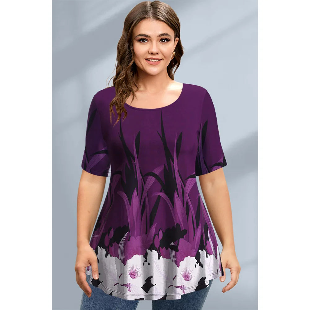 T-Shirts Spring Clothing Floral Graphic O-Neck Pullovers Short Sleeve Tops Streetwear Oversized Apparel Ladies 2023