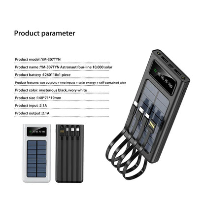 Solar Power Bank 500000mAh Large Capacity Mobile Power Fast Charging Battery With Dual USB 4 Cables For iPhone Samsung