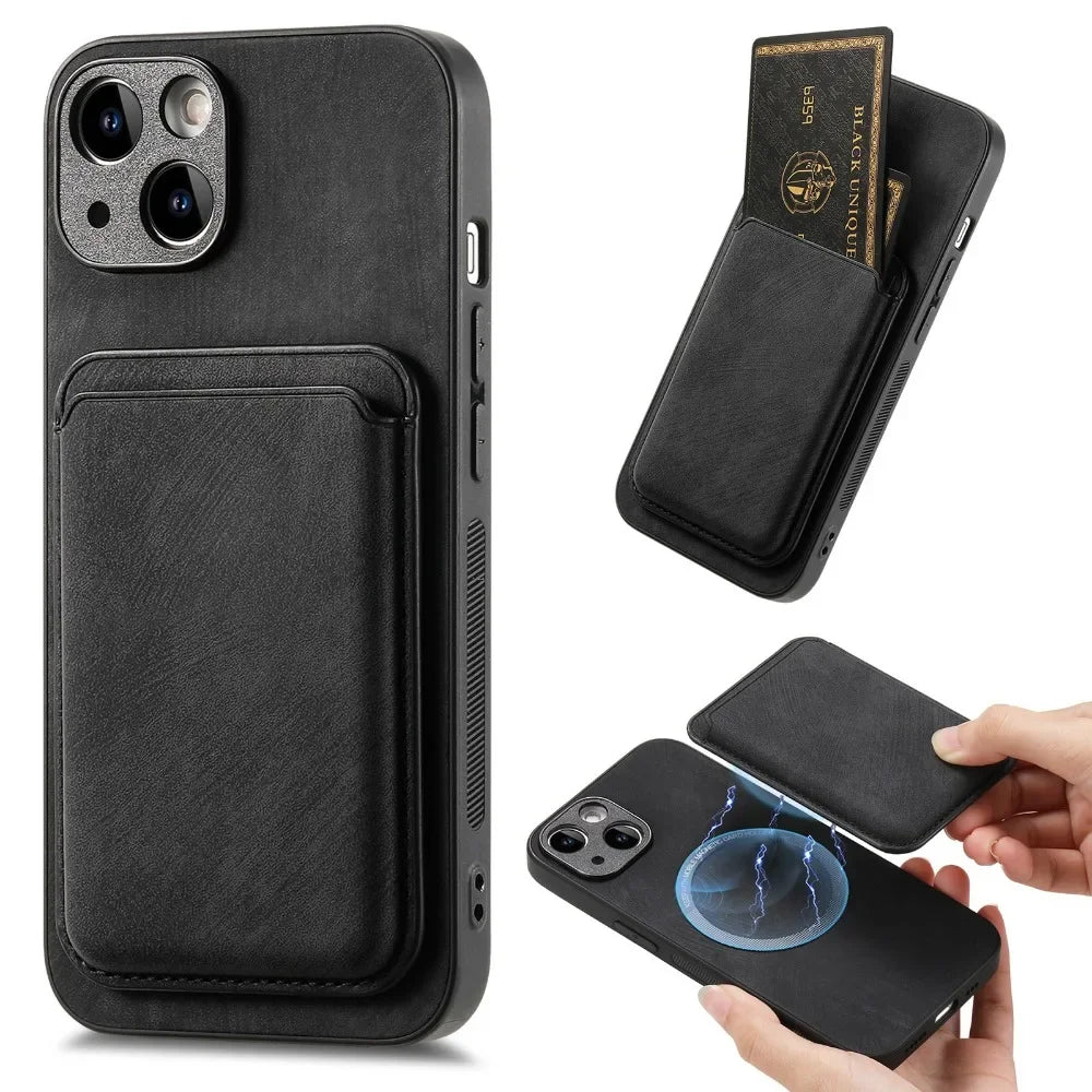Vintage Leather Case with Detachable Magnetic Wallet Card Holder For iPhone 17 Air 16e 16 Pro Max 15 14 Plus 13 12 11