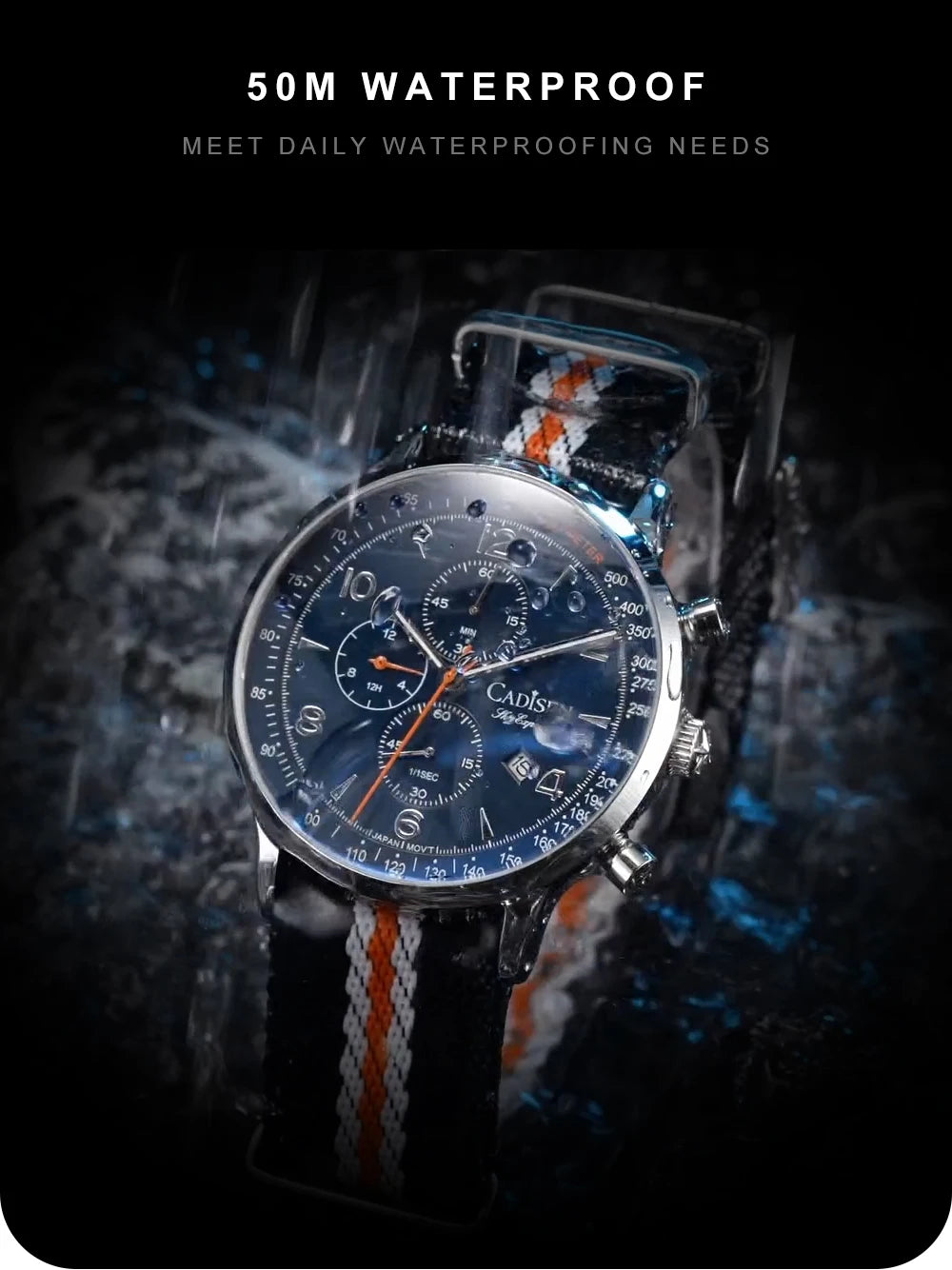 CADISEN New Men's Watches Top Luxury Quartz Watch For Men Canvas 0S10 Chronograph AR Mirror Waterproof Gift Men's Wristwatch