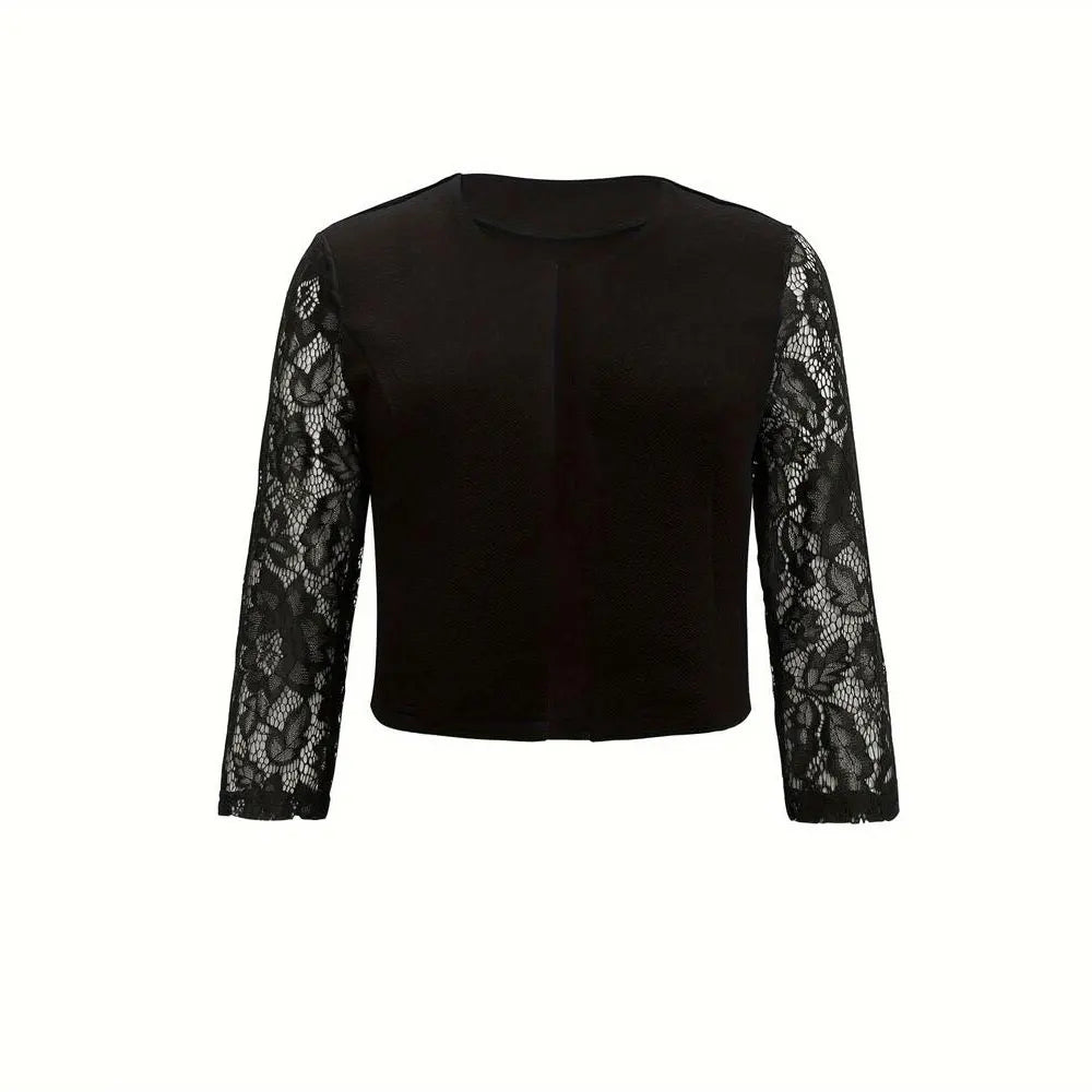 Women' Solid Casual Outwear Lace Long Sleeve Jacket Spring Autumn Elegant Zipper Coat Office Wear Slim Office Coat Crop Top