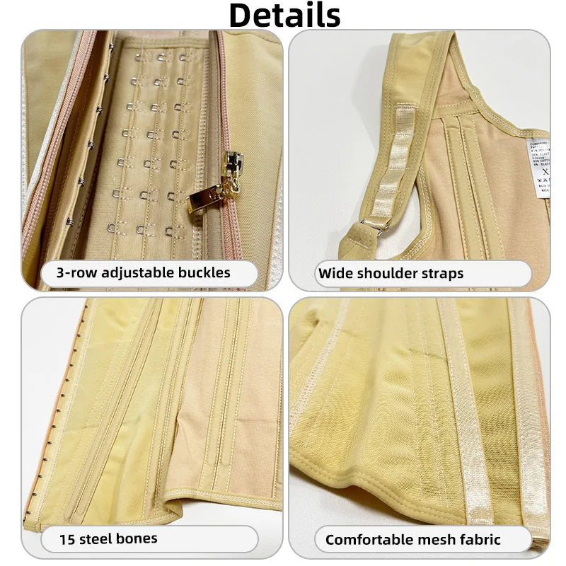 Body Shaper Shapewear Women Vest Tops Double Compression Waist Trainer Corset Adjustable Zipper and Hook-eyes