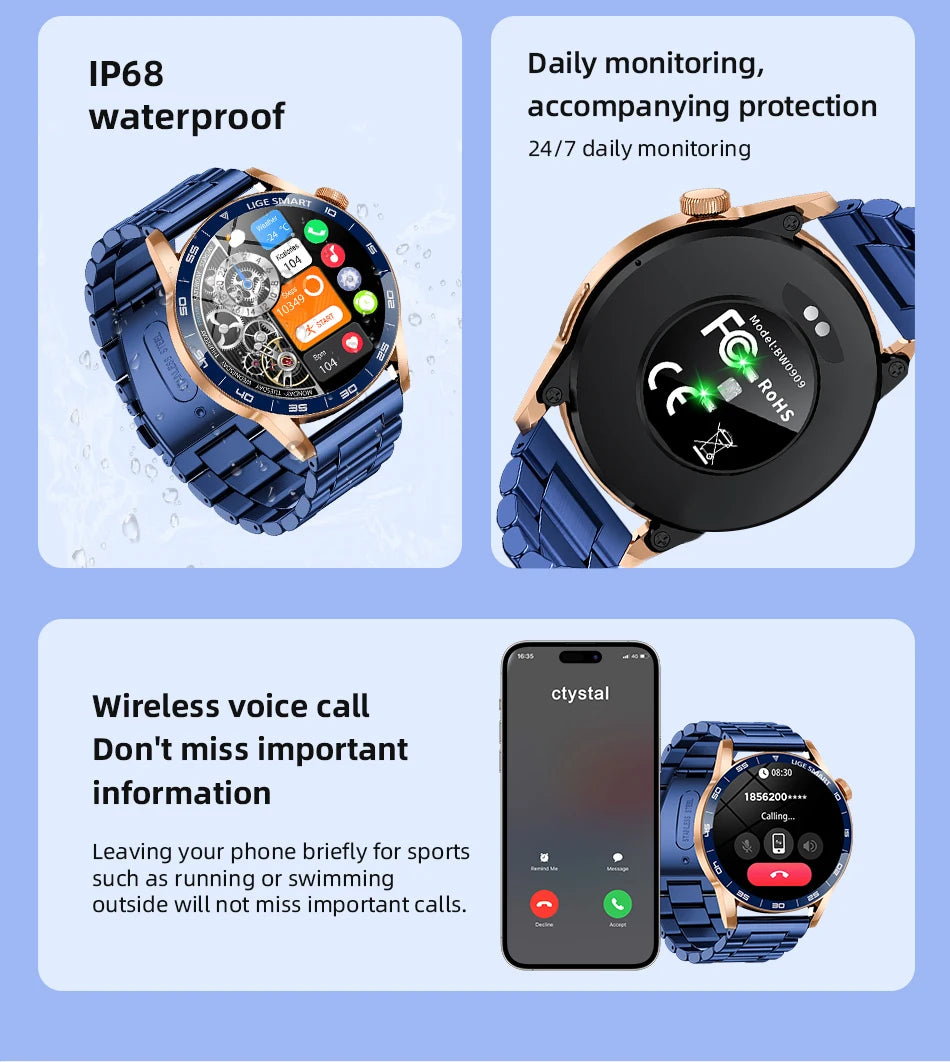 LIGE 2025 New Smartwatch Men For Android iOS Phone 1.38" HD Bluetooth Call Heart Rate Monitor Waterproof Sport Smart Watch Women