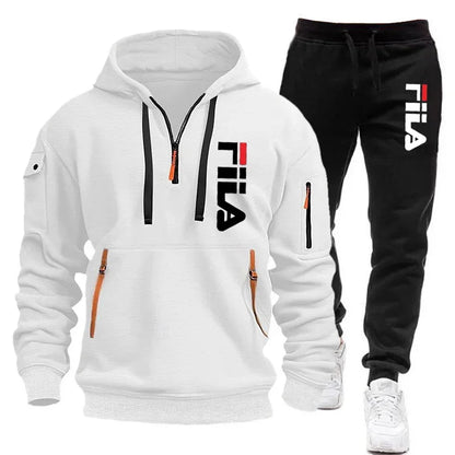 Autumn and Winter 2025 new men's hooded sweatshirt + pants two-piece set, outdoor multi-pocket men's pullover sportswear set