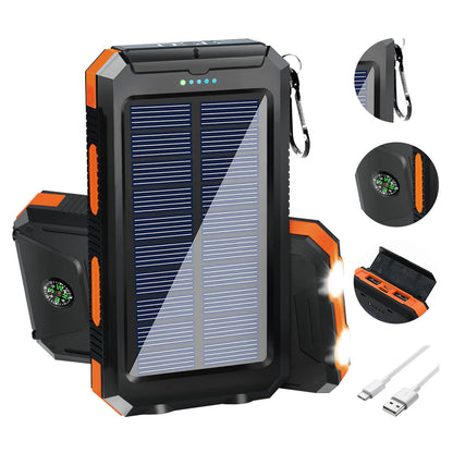 30000mAh Solar Power Bank Portable Charging Poverbank Dual 5V USB Ports 2 LED Light Flashlight for Iphone Outdoor Camping Hik
