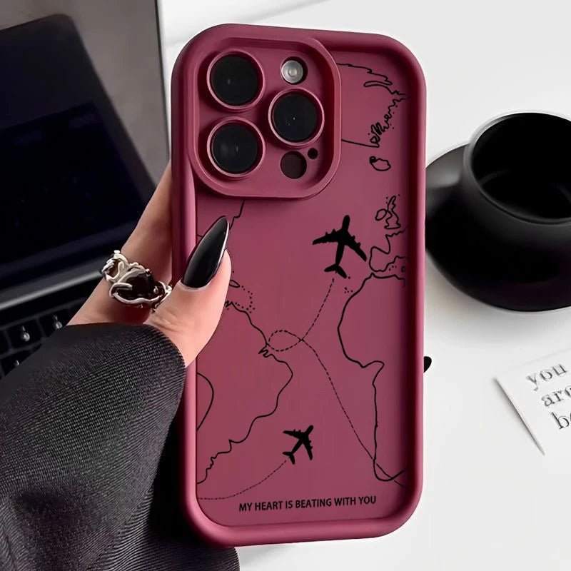 Airplane Route Pattern Phone Case For iPhone 17 Air 16e 16 15 14 Pro Max 13 12 Pro 11 15 Plus Shockproof Soft Silicone Cover