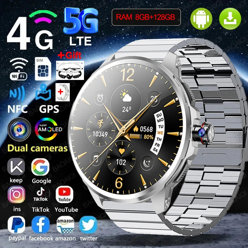 Full Network GPS WIFI Smart Watch Men 8GB+128GB RAM 1.95 inch AMOLED Screen 900W Camera Google APPS Smartwatch Android 9.0