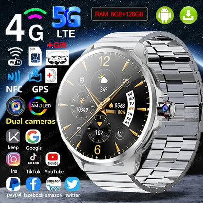 Full Network GPS WIFI Smart Watch Men 8GB+128GB RAM 1.95 inch AMOLED Screen 900W Camera Google APPS Smartwatch Android 9.0
