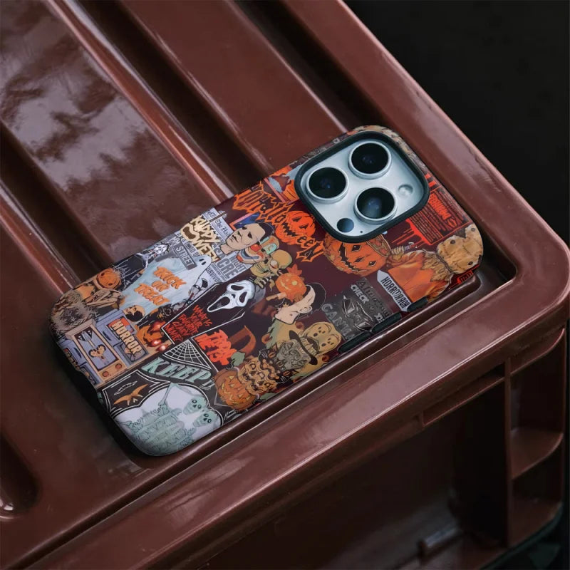 Vintage dark Halloween elementsPhone Case suitable for iPhone 17 16ProMax 15 14 14 12mini 7Plus XR 2in1 tough glossy case