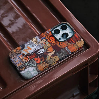Vintage dark Halloween elementsPhone Case suitable for iPhone 17 16ProMax 15 14 14 12mini 7Plus XR 2in1 tough glossy case