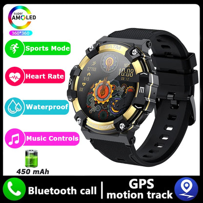 Outdoor Military Smartwatch For Men Health Monitor Bluetooth Call Voice Assistant GPS Sports Waterproof Men Smartwatch 2024