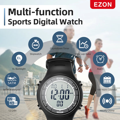 EZON Digital Sports Watch L008D, Waterproof Sports watch with Interval Timer/Chronograph/Lap Timing/Alarm for Men and Women