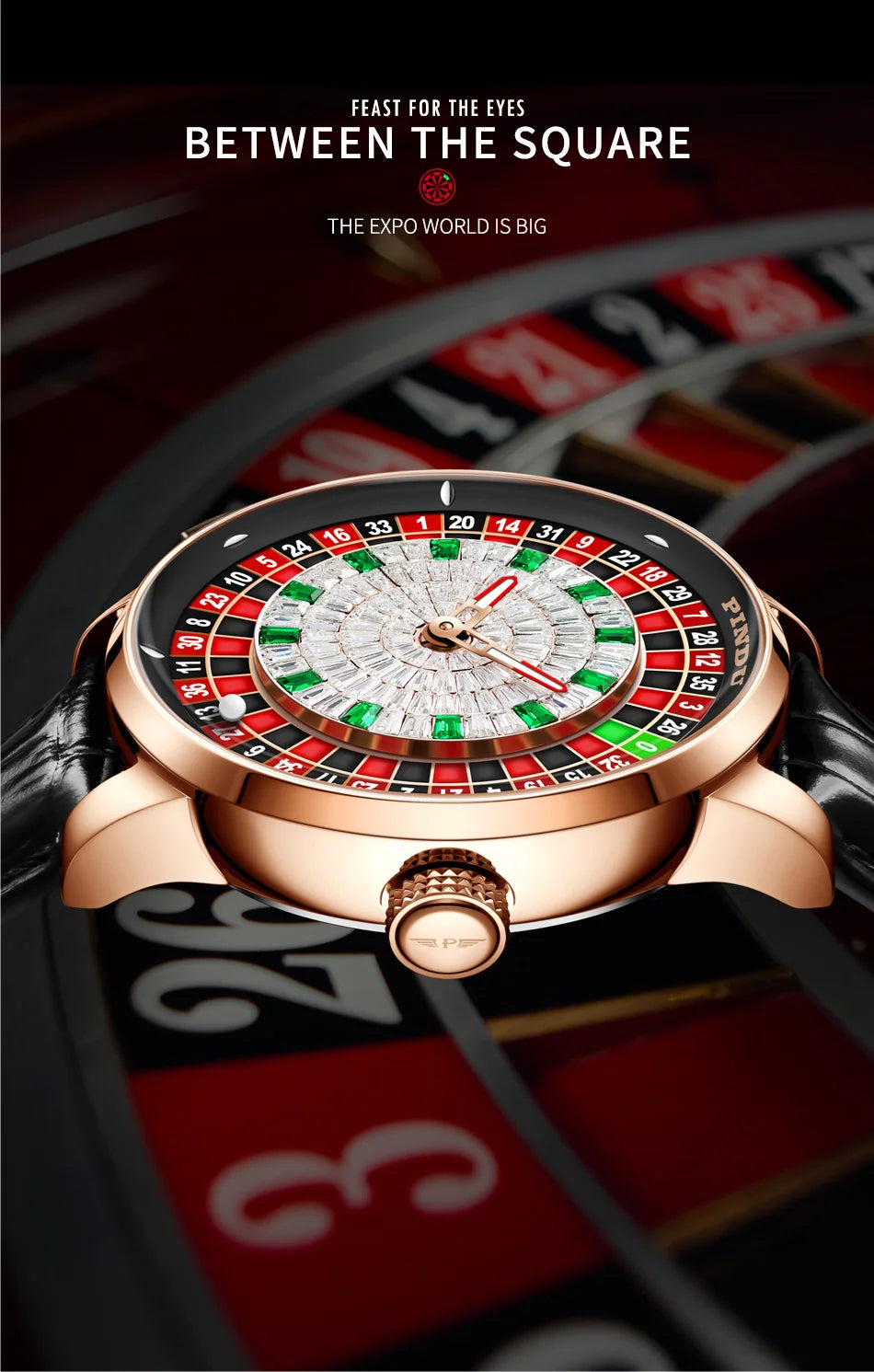 PINDU Player Series Mechanical Watches for Men European Roulette Game Dial Automatic Movement Funny Design Party  Watch
