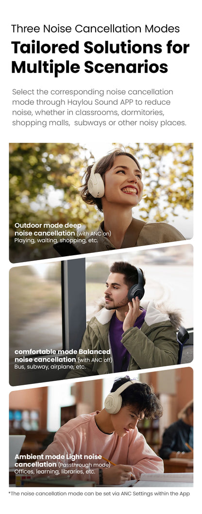 HAYLOU S30 Wireless Bluetooth 5.4 Headphones 43dB Adaptive Noise Cancelling Headsets 40mm Driver 80H Playtime Earphones