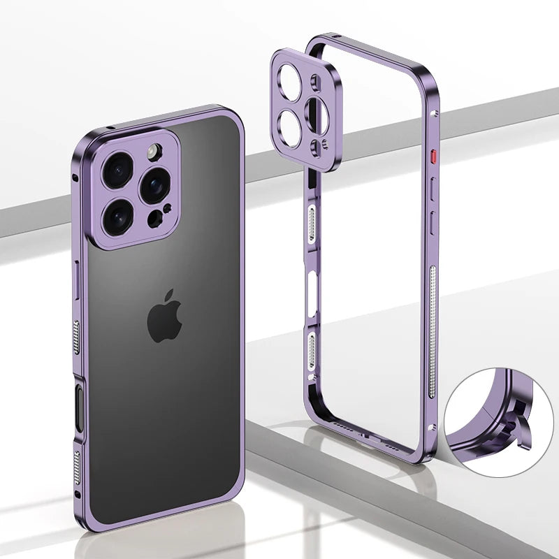 Metal Frame Bumper Phone Case For iPhone 17 16 15 14 13 Pro Max Plus 17Air Aluminum Alloy Lens Heat Dissipation Shockproof Cover