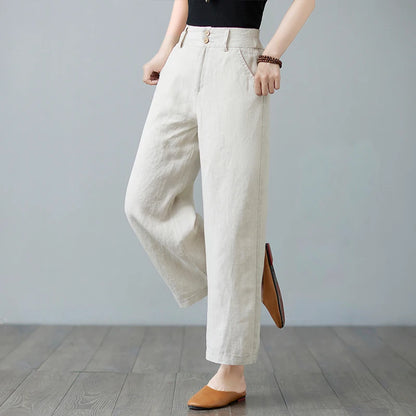 High Waist Wide Leg Cotton Linen Workwear Pants Women Loose Casual Straight Long Trousers Summer Faion plus Size All Match