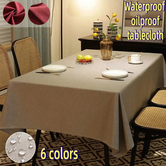 Waterproof Oilproof Kitchen Dining Tablecloth Solid Color Rectangle Tablecloth Cover Mat Oilcloth Antifouling Home Decoration