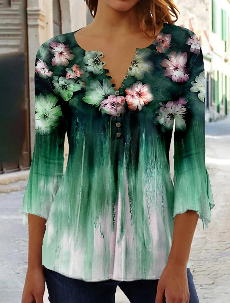 T-Shirt Loose Women'S Comfortable Clothing Shirt 3d Printed Trend Seven-Quarter Sleeve Top