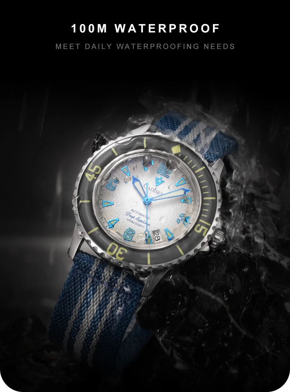 CADISEN Deep Explorer Automatic Mechanical Watch Man Canvas Strap Wristwatch MIYOTA  Luxury Luminous Waterproof Watches