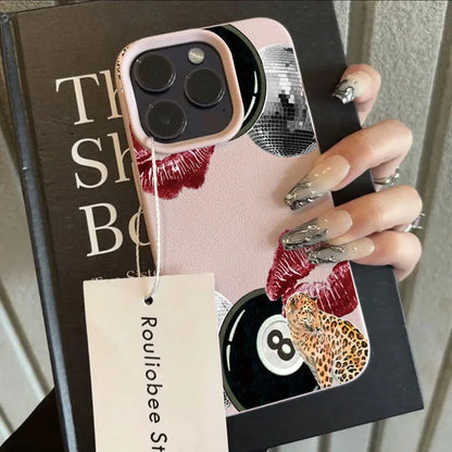 For iPhone 17 16 15 14 13 12 11 Pro Max Case Vintage Lip Print Leopard Print Pool Cover For iPhone 17Air 16 15Plus X XS XR Funda