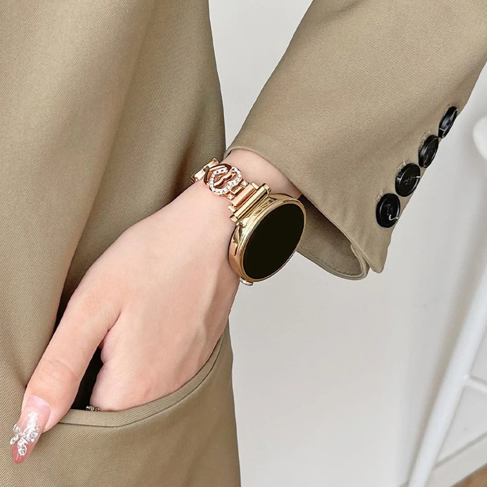 Band For Samsung Galaxy Watch 5/4 6 Classic 5 Pro Fashion Dual Heart Metal Bracelet Strap For Amazfit Bip/GTS Huawei GT2