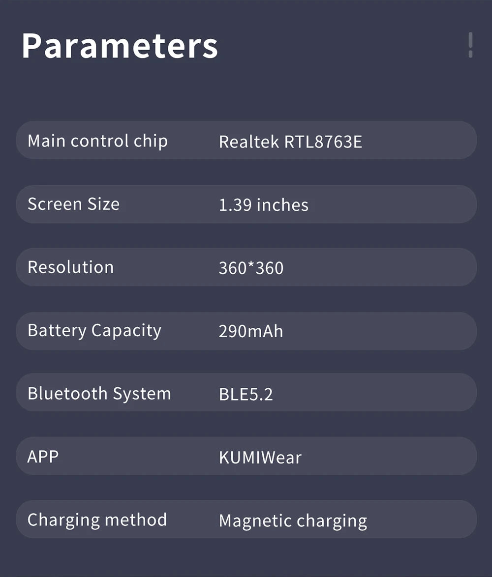 KUMI GT5 Max Smartwatch 1.39inch IPS Full Screen Men Women Bluetooth Call 100+ Sport Heart Rate Tracker IP68Waterproof