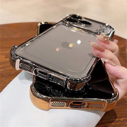 For iPhone 17 Pro Max 16 15 Plus 14 13 12 Transparent Electroplated Case Full Lens Protection Bumper Shockproof Plating Cover