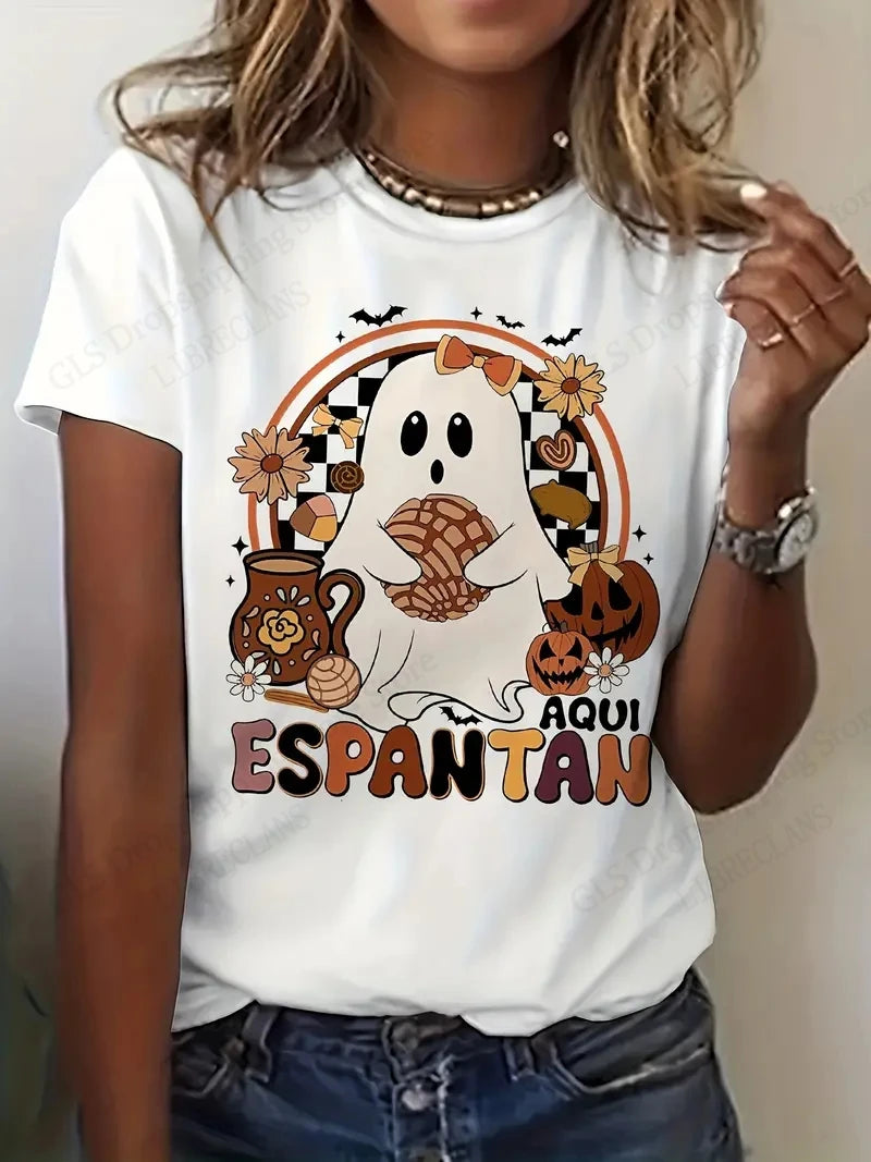 T-shirt Halloween 3d Printed T shirt Women Fashion O-Neck Short Sleeve Oversized Tops Tees Female Clothing Pumpkin