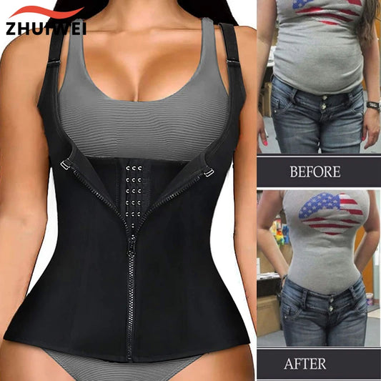 Corset Zipper Vest Body Shaper Cincher Shapewear Slimming Belt Sports Girdle Neoprene Sauna Tank Top