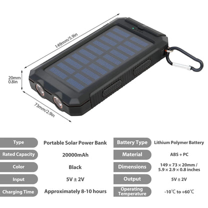 30000mAh Solar Power Bank Portable Charging Poverbank Dual 5V USB Ports 2 LED Light Flashlight for Iphone Outdoor Camping Hik