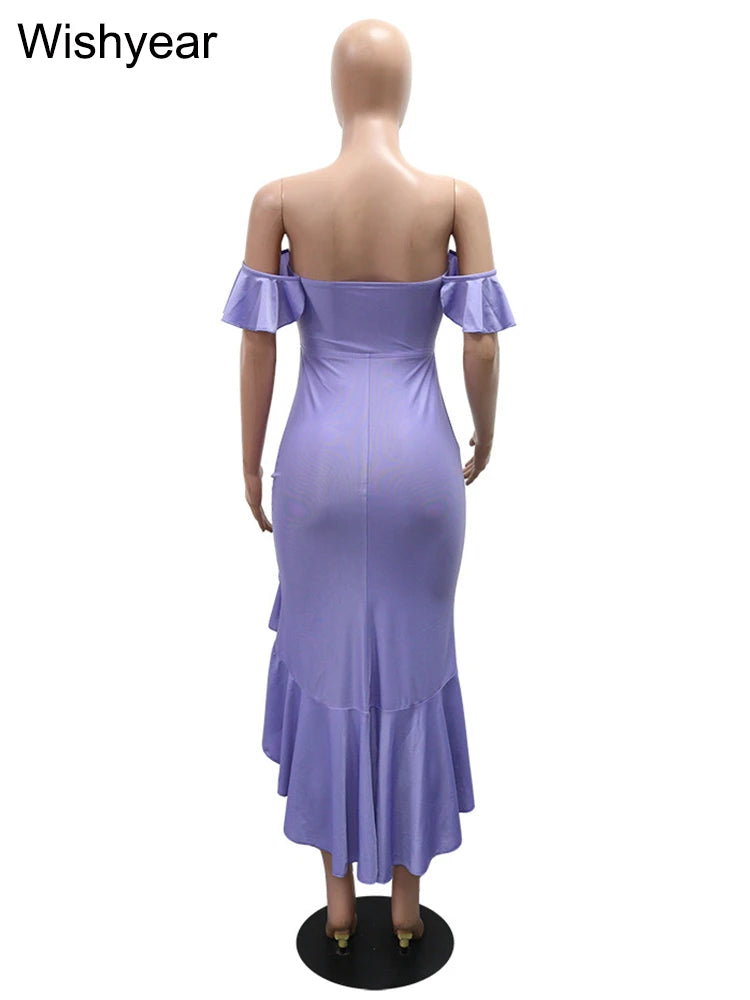 Showlder Backless Ruffles Irregular Dresses Woman Ruched Patchwork Hollow Out Bodycon Birthday Vestidos Autumn