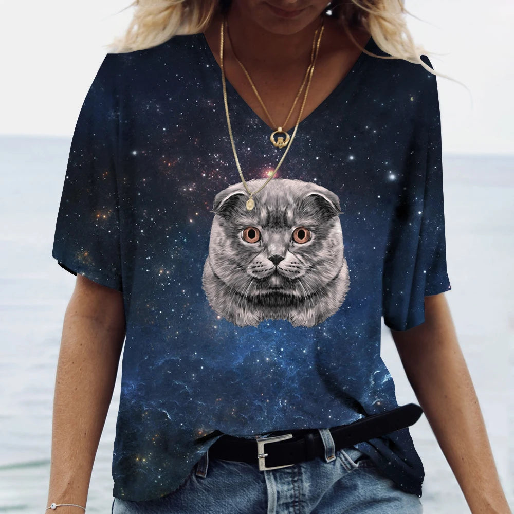T-shirt Cat Print Short Sleeve Clothes Female Harajuku Tees Ladies T Shirt Oversized Tops Animal Women Clothing
