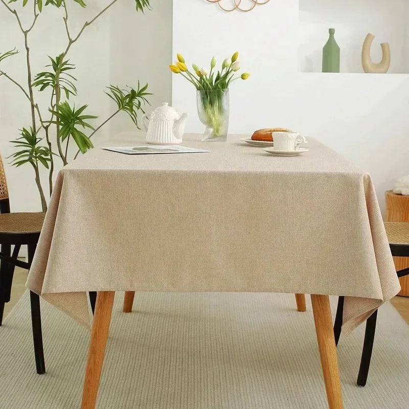 Waterproof Oilproof Kitchen Dining Tablecloth Solid Color Rectangle Tablecloth Cover Mat Oilcloth Antifouling Home Decoration