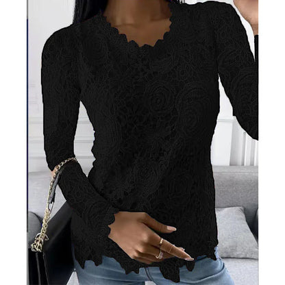 Autumn Fashion Style Bud Silk Unlined Upper Long Sleeve O-neck Embroidery